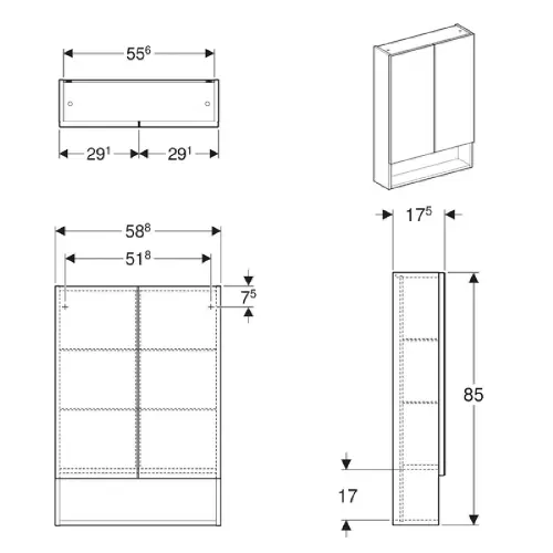 Geberit Ogledalo Sa Ormarićem 588 x 850 x 175 Selnova Square 501.264.00.1