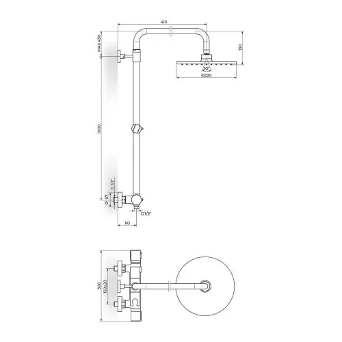 Rosan Stolz Thermo Usponski tuš 1T37251 - tehnički crtež