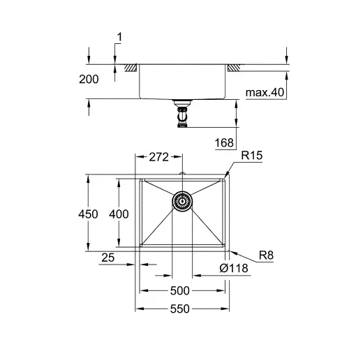 Grohe K700 sudopera 60 -S 54,4/44,4 1.0 31574SD1 - tehnički crtež
