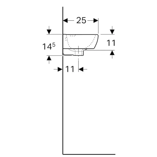 Geberit Selnova Compact Umivaonik levi 45x25 cm - tehnički crtež