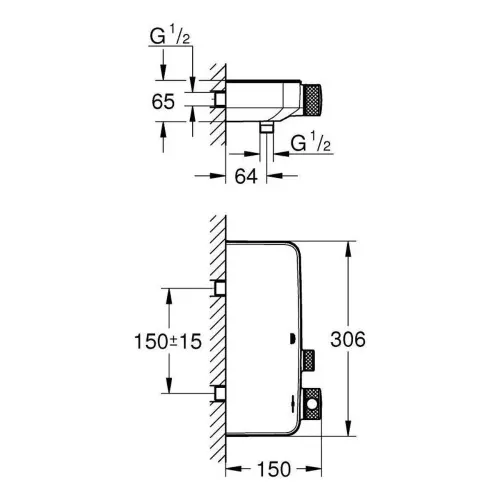 Grohe Grohtherm Smartcontrol za tuš kadu 34719000 - tehnički crtež