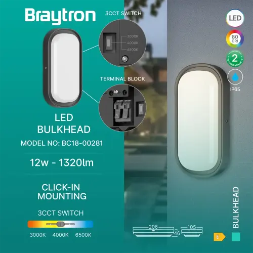 Braytron LED Brodska Svetiljka Elipsa 12W Crna CCT IP65 BC18-00281