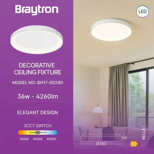 Braytron LED Plafonjera Okrugla 36W Beli CCT IP20 BH17-00280