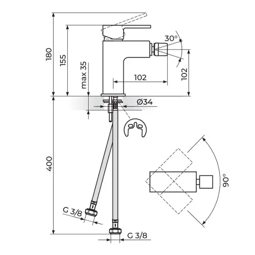 Rosan Quadro za bide JQ39101 - tehnički crtež