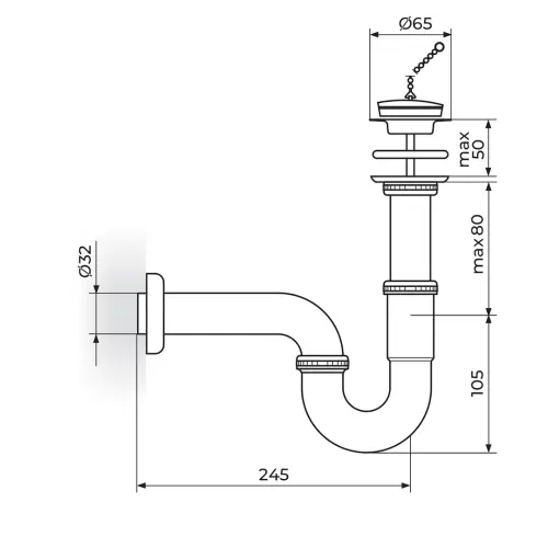 Rosan sifon cevni za lavabo 5/4 S215 - tehnički crtež