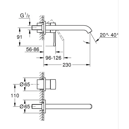 Grohe Essence Zidna za lavabo L SIZE 29193001 - tehnički crtež