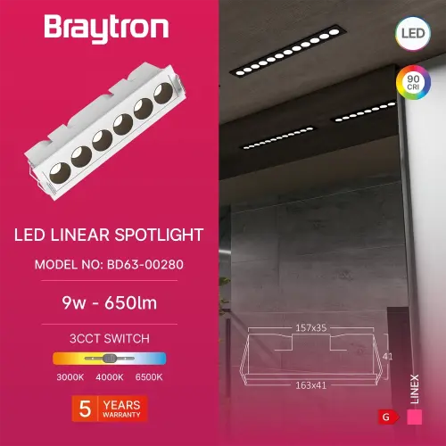 Braytron LED Linearna Svetiljka 9W Beli CCT BD63-00280