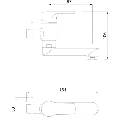Minotti za lavabo PRIMA za hladnu vodu zidna 4007 - tehnički crtež