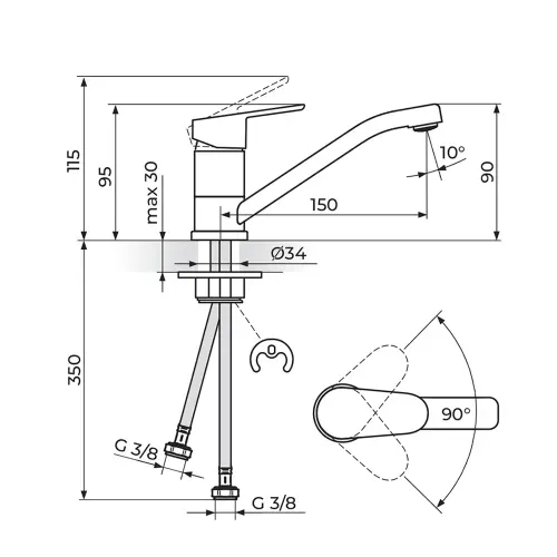 Rosan Smart Baterija za sudoperu JA381081 - tehnički crtež