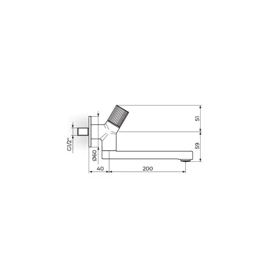 Rosan S4 Black Zidni ventil za hladnu vodu - pokretni izliv 200mm 452200B - tehnički crtež
