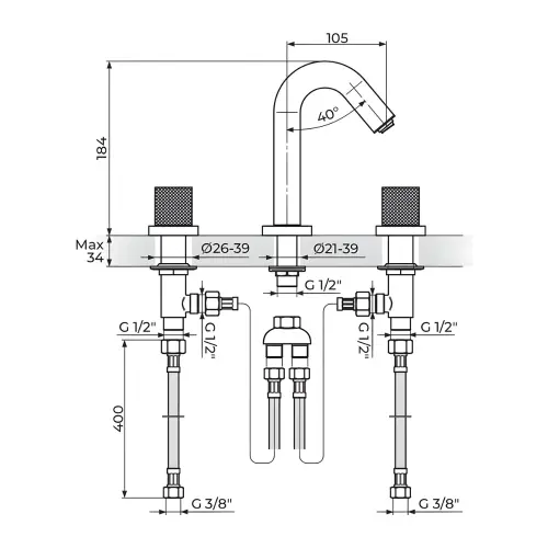 Rosan S2 za lavabo Podgradna 230301 - tehnički crtež