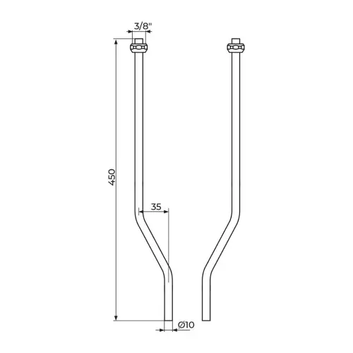 Rosan CEVI za MALI Bojler 3/8 450mm holender PCPRB450 - tehnički crtež