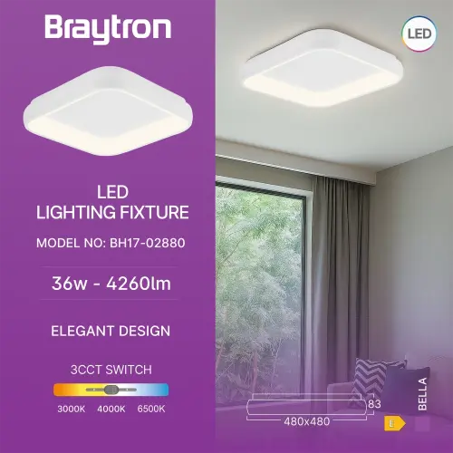Braytron LED Plafonjera Kvadratna 36W Beli CCT IP20 BH17-02880