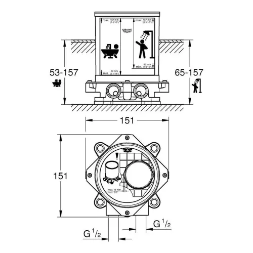 Grohe Instalacioni set za podnu slavinu 45984001 - tehnički crtež