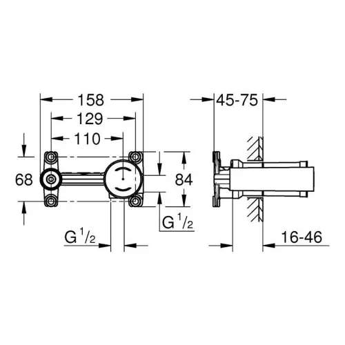 Grohe Ugradno telo za lavabo 23571000 - tehnički crtež