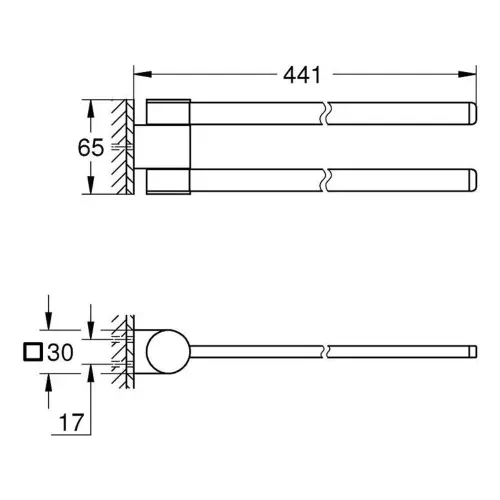 Grohe Selection držač peškira DUPLI POKRETNI Phantom Black 41219KF0 - tehnički crtež