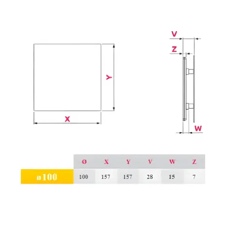 Awenta panel ravni inox ø100 - tehnički crtež