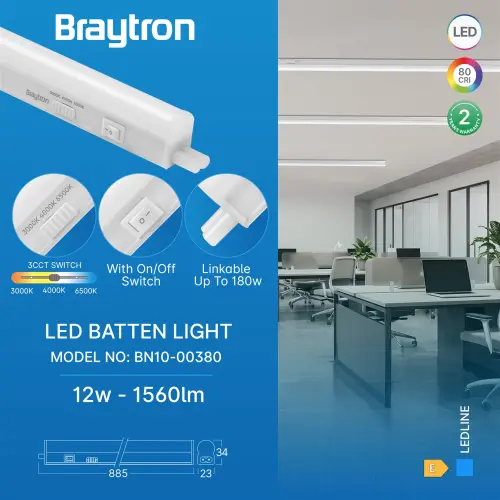 Braytron LED Linijska Svetiljka Okrugla 12W Beli CCT BN10-00380