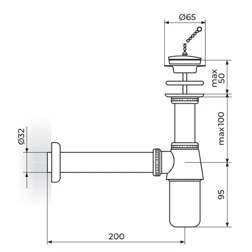 Rosan sifon za lavabo 5/4 S200 - tehnički crtež