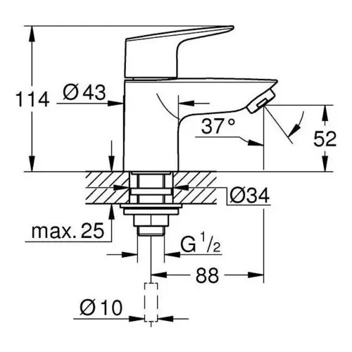 Grohe Bauedge za hladnu vodu XS size 20421001 - tehnički crtež