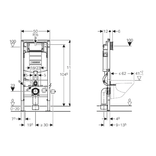 Geberit Duofix Sigma ugradni vodokotlić 112 cm 111.311.00.6 - tehnički crtež