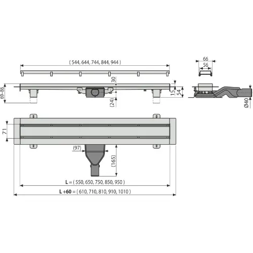 Alca APZ13 DOUBLE6 750mm - tehnički crtež