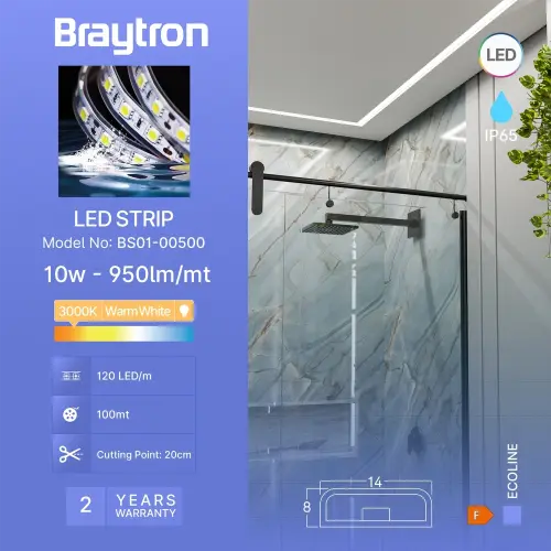 Braytron LED Traka 220V 120LED 2835 3000K 220V IP54 BS01-00500