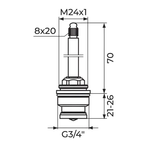 Rosan Gornji deo 3/4" - M24, duboka ugradnja PGD8534D - tehnički crtež