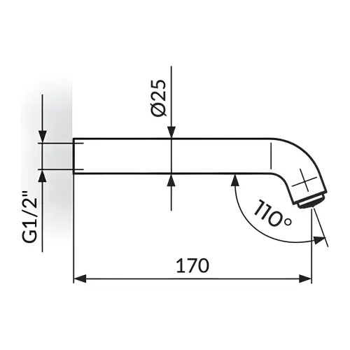 Rosan izliv - Zidni sa rozetom i perlatorom duž. 170 mm - BLACK PIZLM22D - tehnički crtež