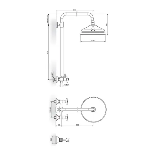 Rosan BRONTEE Usponski tuš NB10251 - tehnički crtež