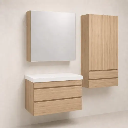 Kolpa San Naomi Set Delux 60cm Braon (Ormarić sa umivaonikom + Ogledalo/ormarić + Visoki ormarić)
