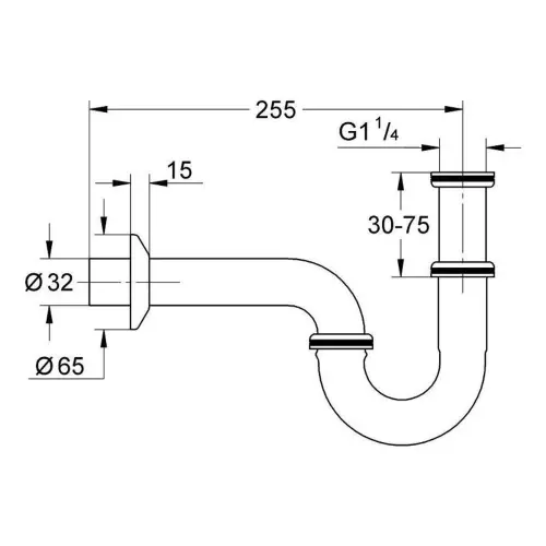 Grohe sifon za lavabo 28947000 - tehnički crtež