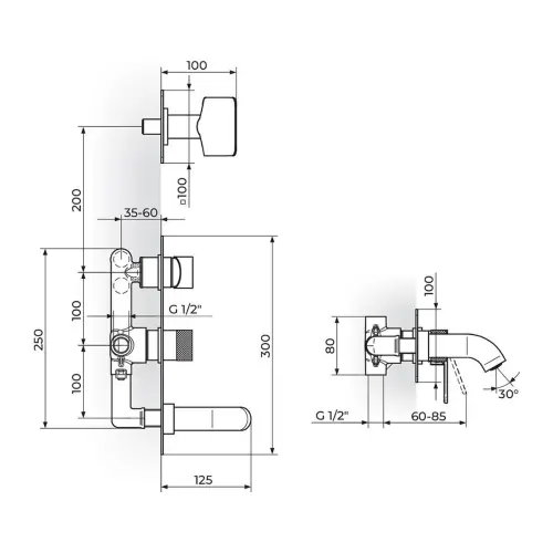 Rosan S2 uzidna za kadu 231301 - tehnički crtež