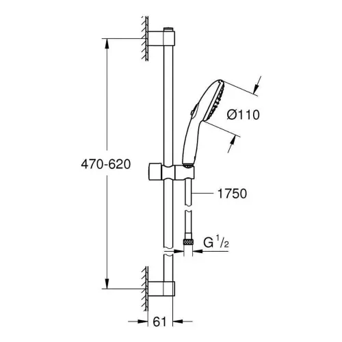 Grohe Tempesta 110 Klizna šipka set 2 funkcije matt Black 261622433 - tehnički crtež