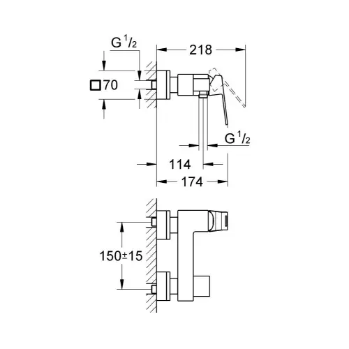 Grohe Eurocube za tuš kadu 23145000 - tehnički crtež