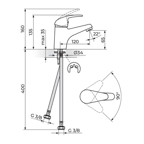 Rosan King za lavabo 2 cevi J301001 - tehnički crtež