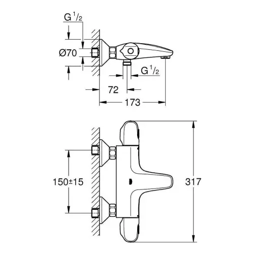 Grohe Grohtherm 1000 TERMO za kadu 34155003 - tehnički crtež
