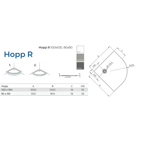 Kolpa Tuš kada Hopp R90 - Liveni mermer Bela 575380