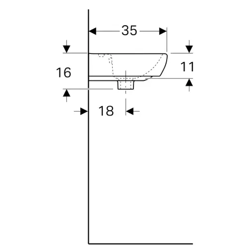 Geberit Selnova Square Umivaonik 45x35cm 500.322.01.7 - tehnički crtež