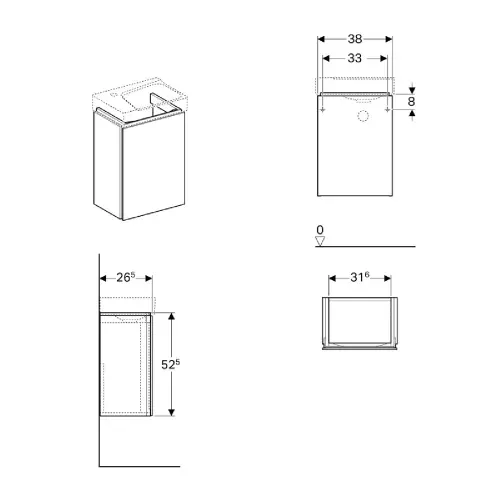 Geberit ormarić za lavabo 380 x 525 x 265 Xeno2 Sa 1 Vratima Bela Sjaj 500.502.