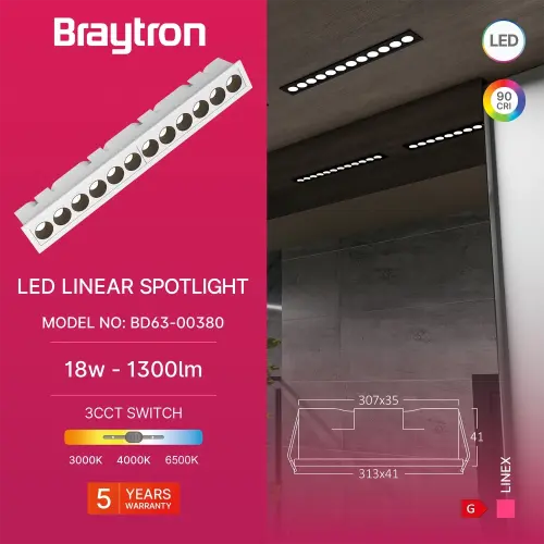 Braytron LED Linearna Svetiljka 18W Beli CCT BD63-00380
