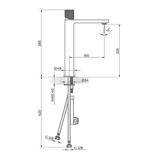Rosan S2 za lavabo Black gold 230109BG - tehnički crtež